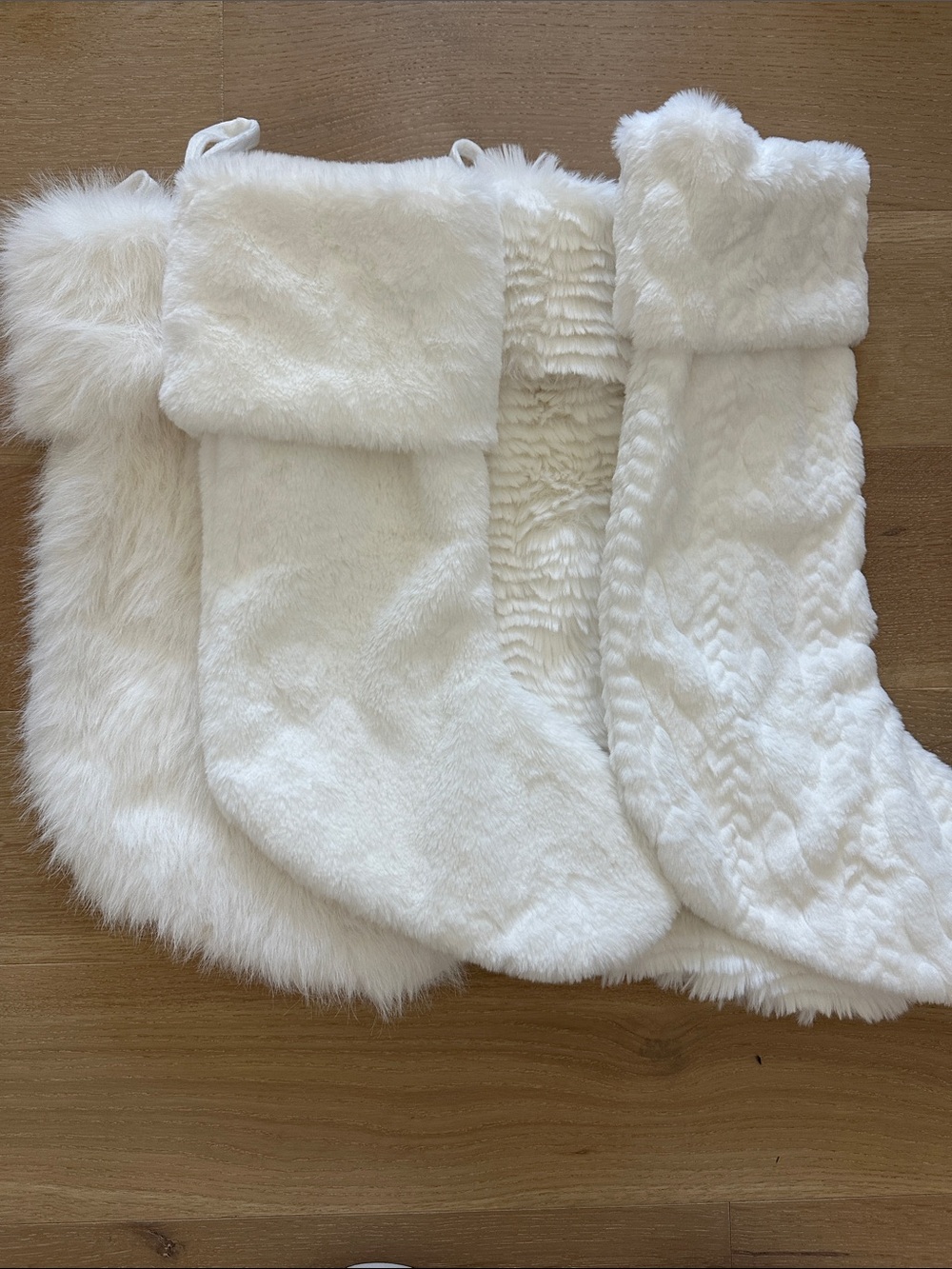 Martha Stewart Living Christmas Stockings Set of 4 White Plush Faux Fur Holiday